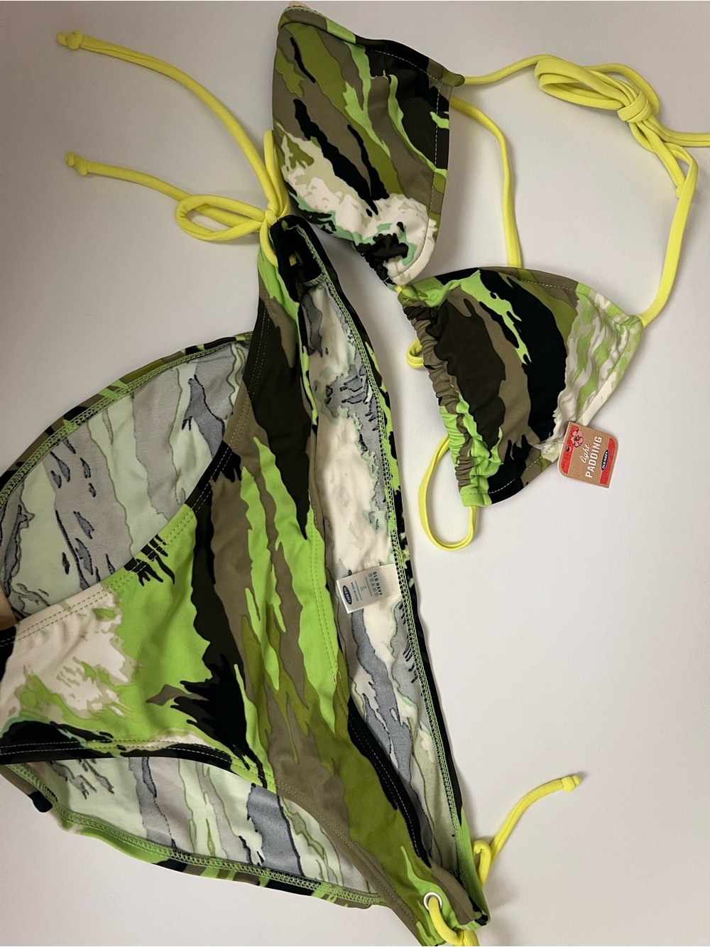 Old Navy Neon Green Camouflage String Bikini Large L camo